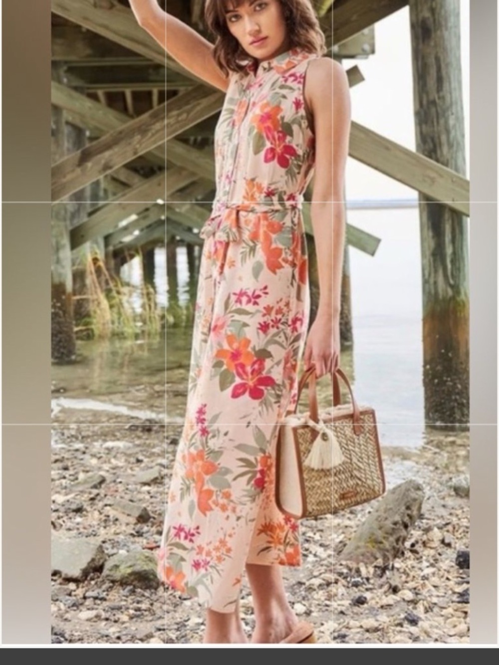Spartina 449 Emeline Alljoy Landing Floral Midi Dress Belted Medium New